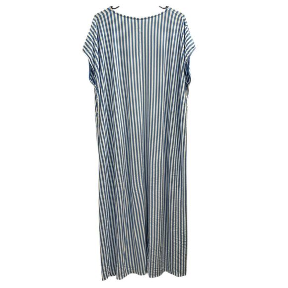 Lake Seafarer Blue Stripe DreamKnit Stretch Jersey Caftan Coastal Preppy Lounge - Picture 3 of 12
